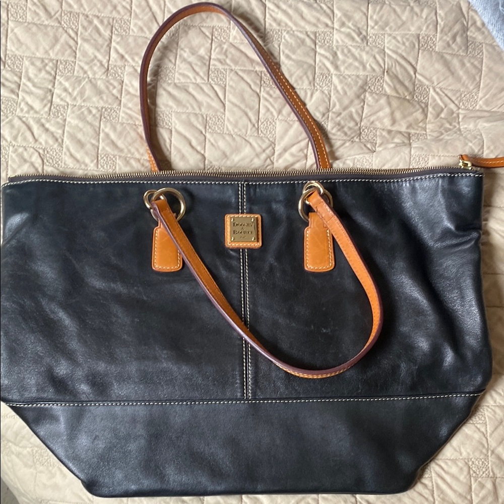 Dooney & Bourke Black and Tan Leather Tote